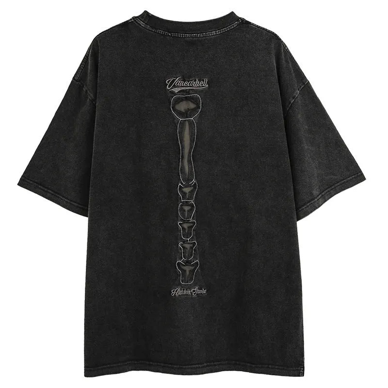 Skull pattern short sleeve pullover with drop shoulder sleeves and loose fit styling