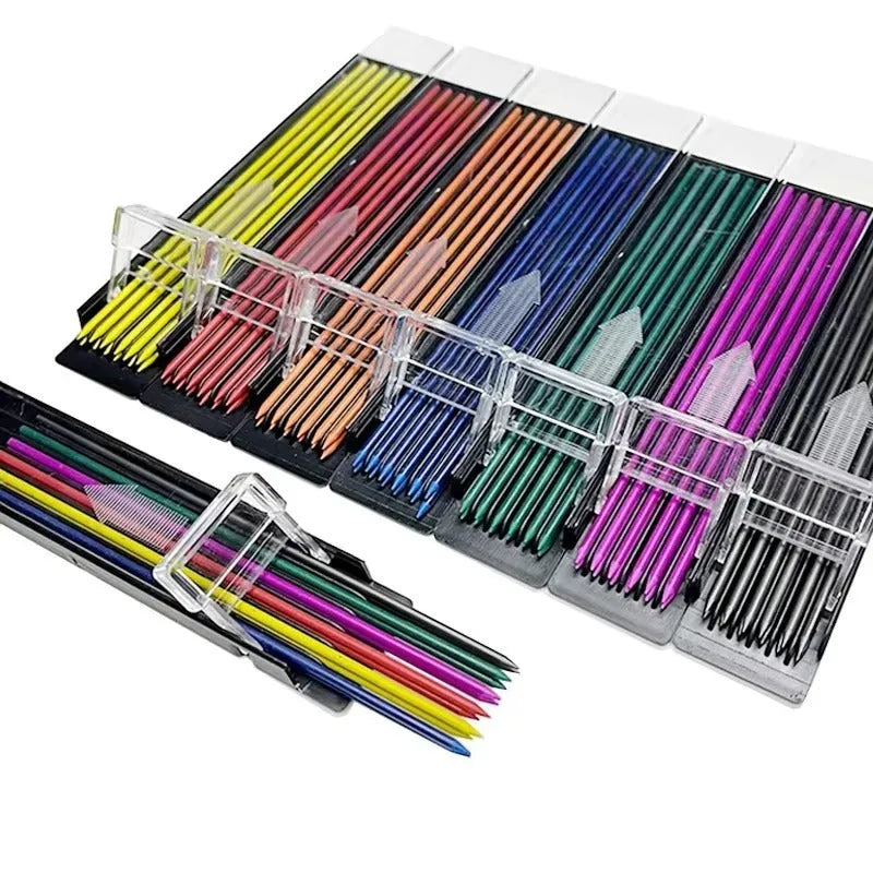 Box of 12 rainbow-coloured 0.5mm mechanical pencil refill leads for drawing