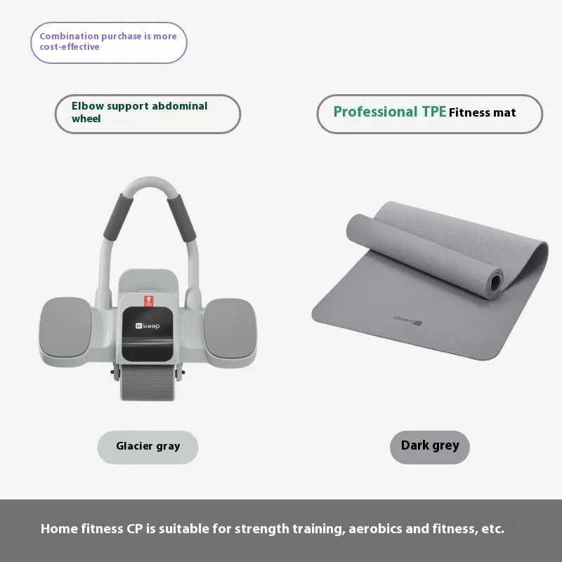 Two-wheel abdominal wheel with elbow support on a home fitness mat
