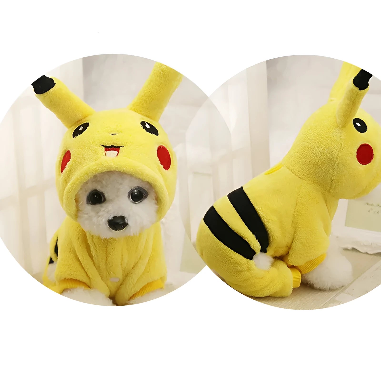 Fleece cartoon hoodie coat for a cat or small dog on a white background.
