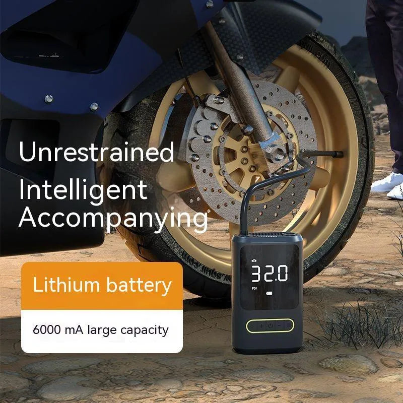 Handheld wireless digital display air pump with LED light and attached air hose