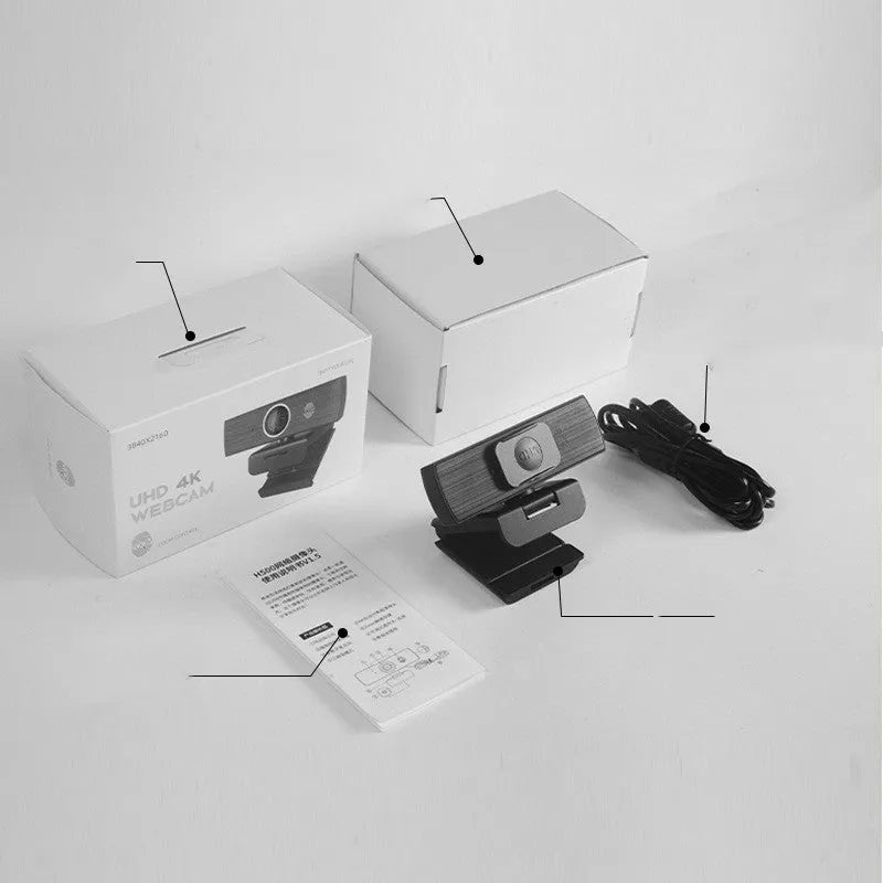 Black Camera Zoom network computer webcam with USB cable and magnetic privacy cover for 4K video conferencing
