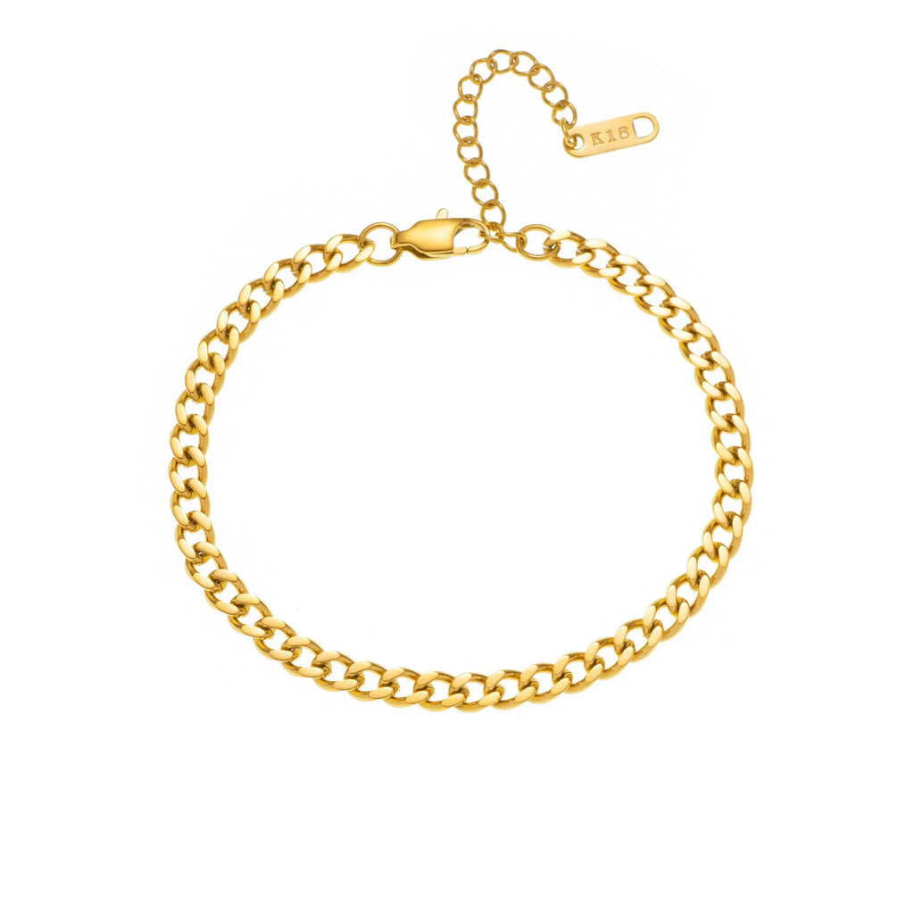Gold titanium steel necklace with letter A charm on a 40.5cm chain.