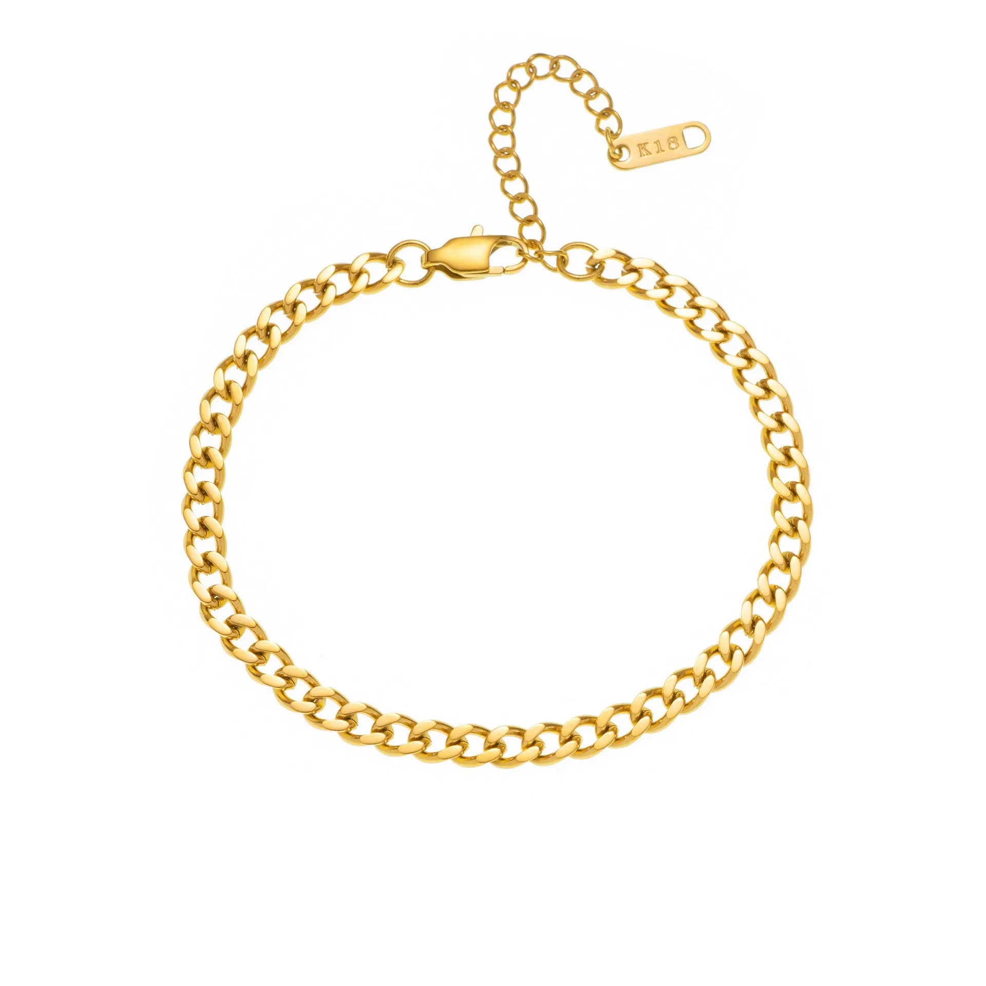 Gold titanium steel necklace with letter A charm on a 40.5cm chain.