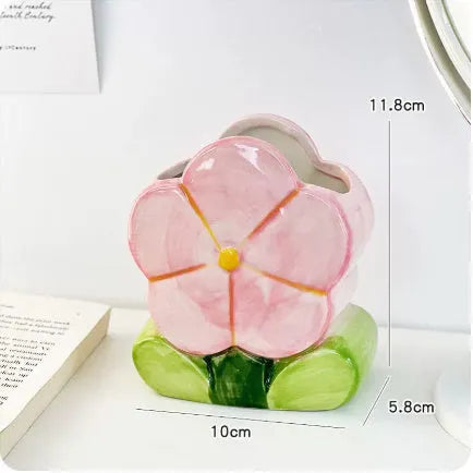 Ceramic flower pen holder storage box with floral pattern, dimensions 11.8x5.8x10 cm