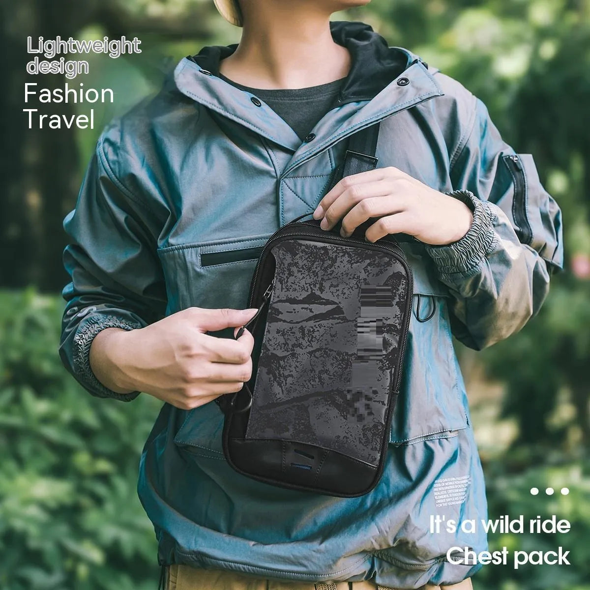 Casual black camouflage chest bag with waterproof function and single shoulder strap