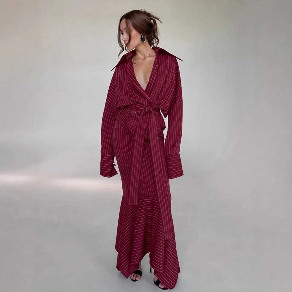 Women's simple casual hip skirt set in red plaid polyester with shirt-sleeve top and matching dress, autumn retro style