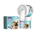 Dog dental cleaning finger glove for removing tartar, shown with dimensions 7.6 by 8.8 cm.
