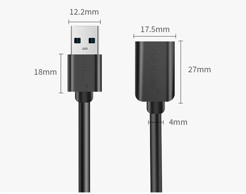 Black USB 3.0 and 2.0 male to female extension cable with double-layer shielding available in multiple lengths