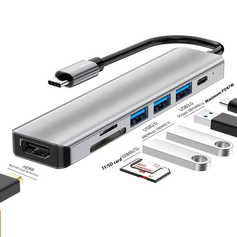 USB-C 7-in-1 expansion dock with HDMI port and USB 3.0 connectors on 15cm cable