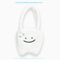 White plush shoulder tote bag with cute teeth pattern design and zipper closure