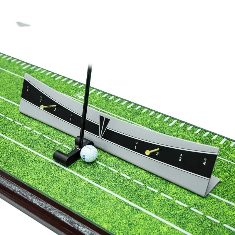 Adjustable golf putter trajectory balance simulator with PVC construction.