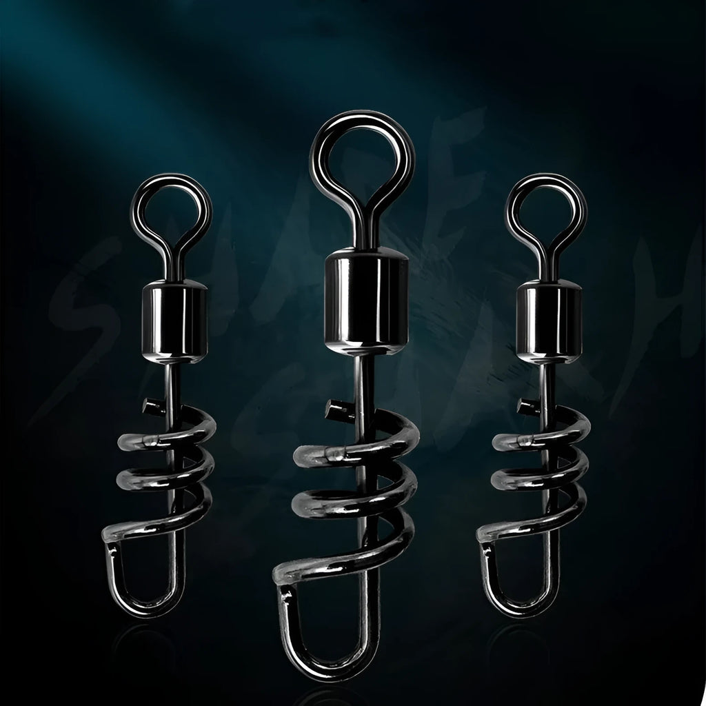 Stainless steel fishing swivel connector with 8-shaped ring in multiple colour-coded sizes