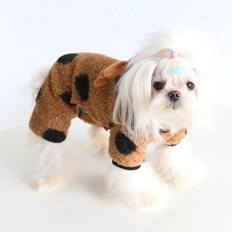 Polka dot pet clothing with elk couple design for cats and dogs in cloth material