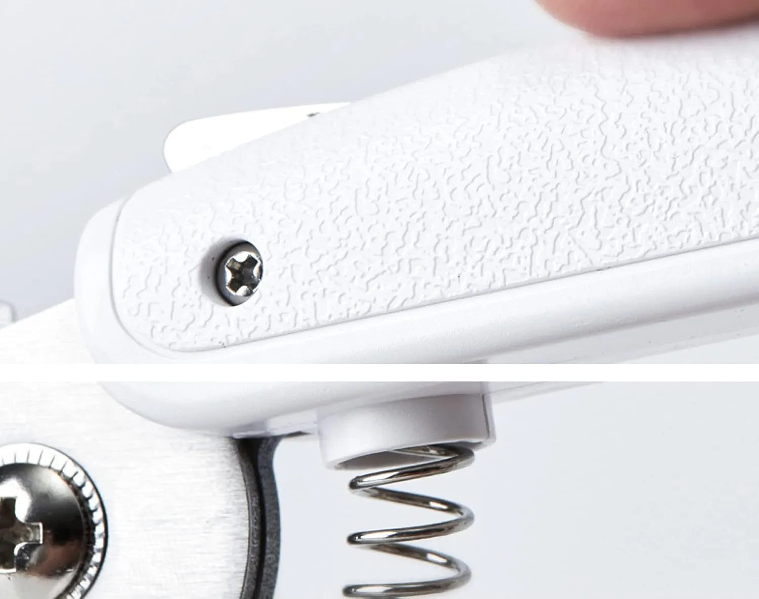 White LED pet nail clippers with transparent guard, triangular blade, and anti-slip handle next to a filing tool.