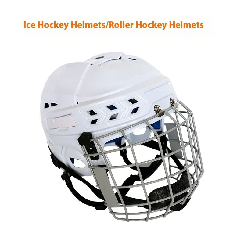 Ice hockey helmet with carbon steel face mask for multi-sport head protection