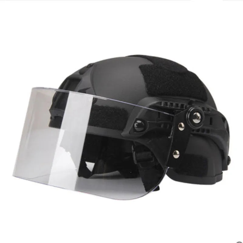 Transparent PC helmet mask with windproof lens measuring 30x15cm