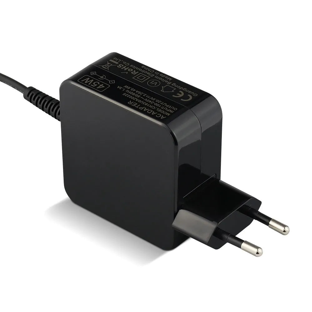 Black 45W laptop power adapter with DC connector cable and American standard electrical plug