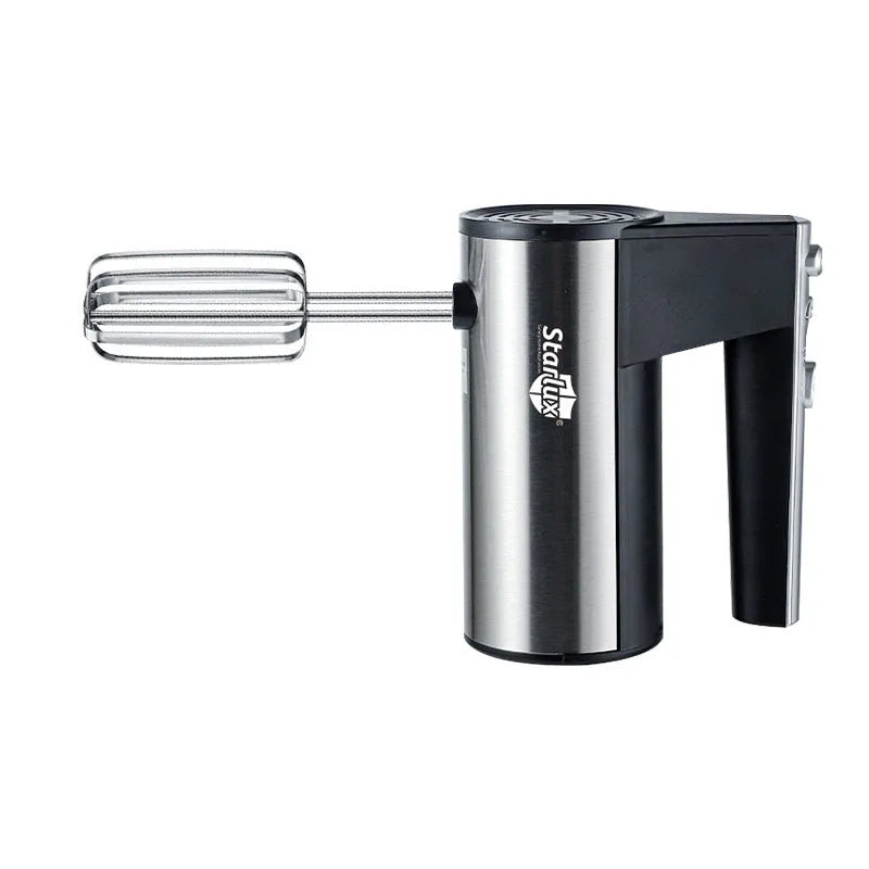 Hand-held electric whisk mixer with five speed settings for baking tasks