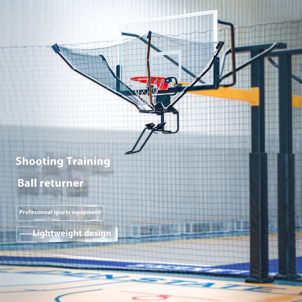 Continuous pitching automatic basketball shooting trainer with ball return function hanging from ceiling