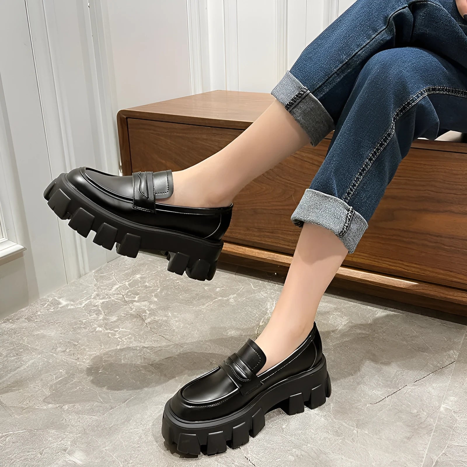 British style wide fit patent leather loafers with rubber sole in matte finish