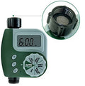 Green digital programmable garden hose faucet timer with large display and copper connector