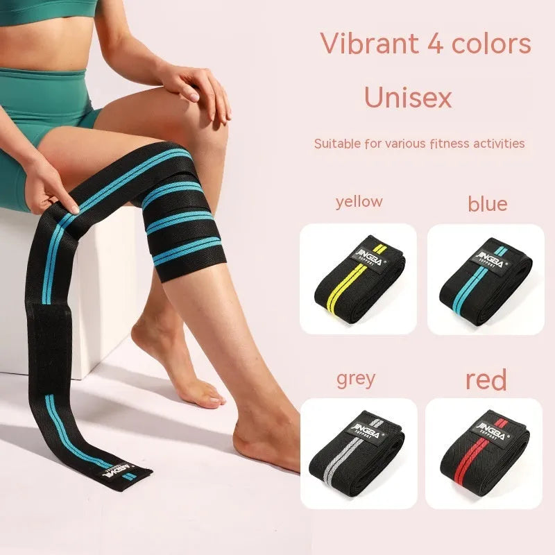 Adjustable knee pads in blue, yellow, red, or grey for weightlifting and sports protection