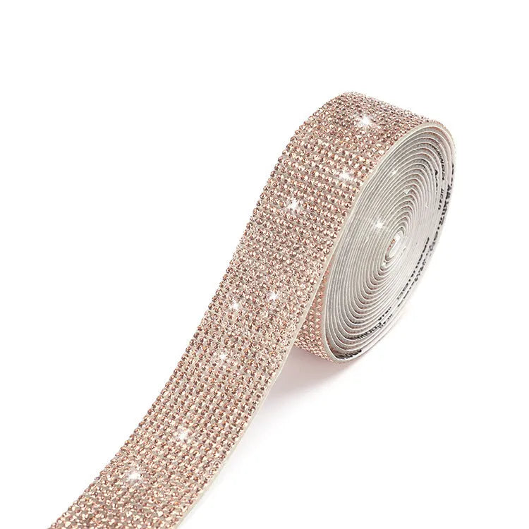 Self-adhesive water drill stick for clothing with glass rhinestones in AB colour and white on long strip