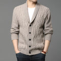 Men's Korean style jacquard pattern knitted cardigan jacket in a straight cut.