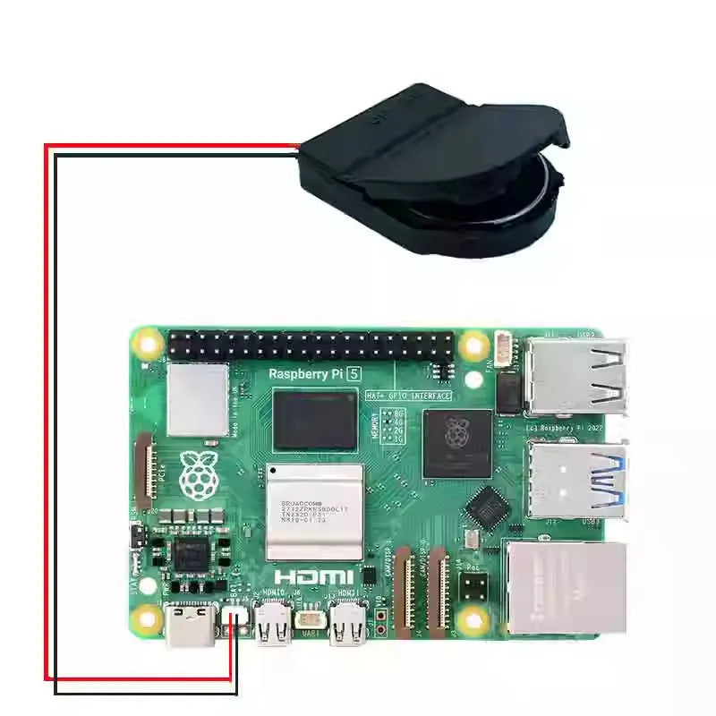 Black rechargeable battery for Raspberry Pi 5 clock module RTC backup power supply