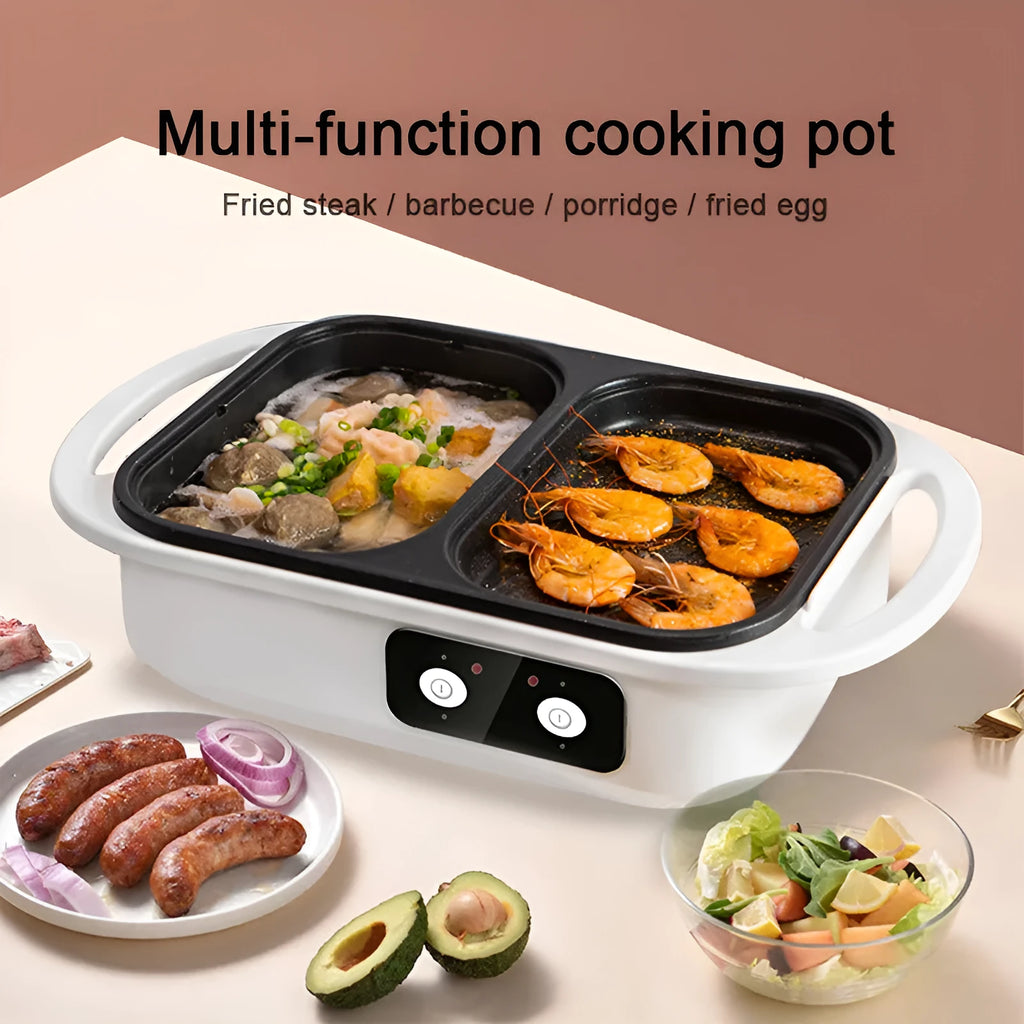 White or green dual-use electric frying oven caldron appliance with mechanical controls