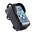Black PU+EVA handlebar bag with TPU touch film and reflective strip mounted on bicycle crossbeam