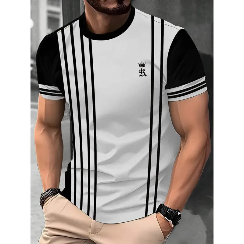Men's loose fit short sleeve T-shirt with bold 3D printed stripe pattern in a picture style colour.