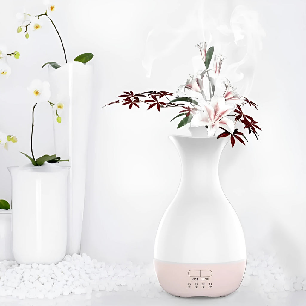 White ultrasonic aromatherapy diffuser with colourful LED night light and 200ml water tank capacity