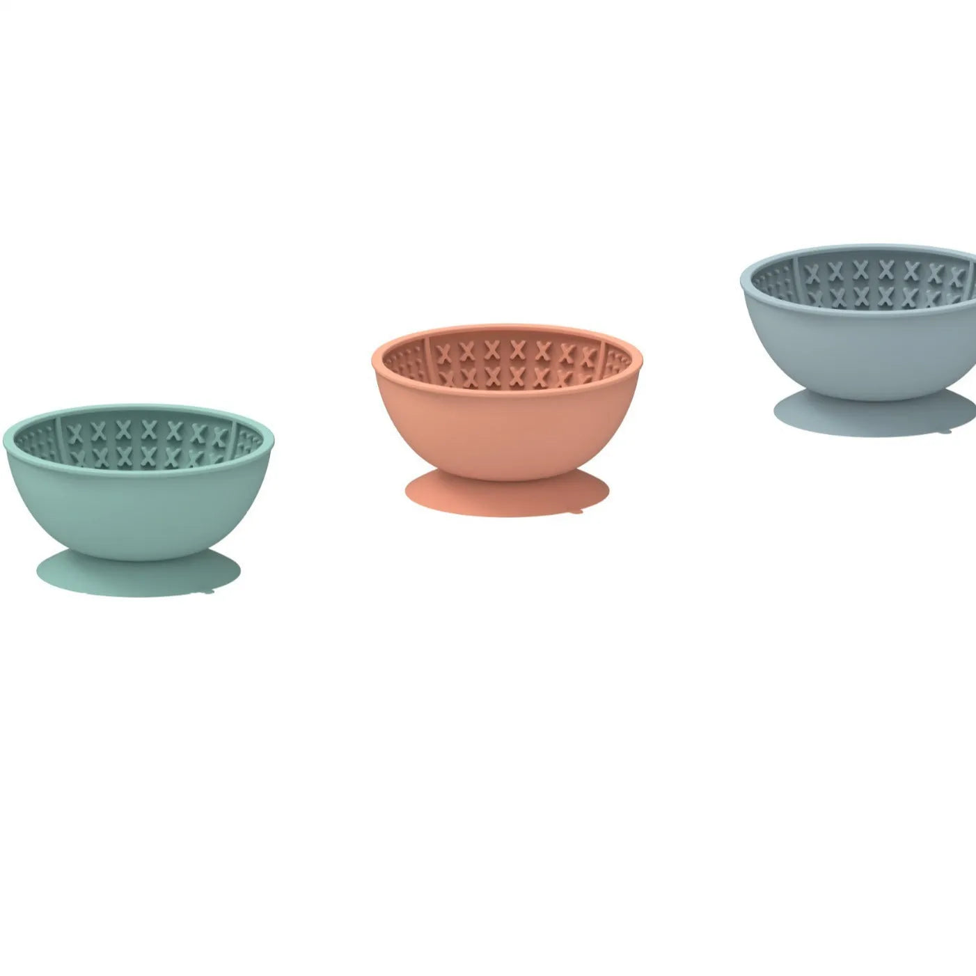 Cyan silicone pet licking mat slow feeder bowl with suction cup base, measuring 15.8cm across.