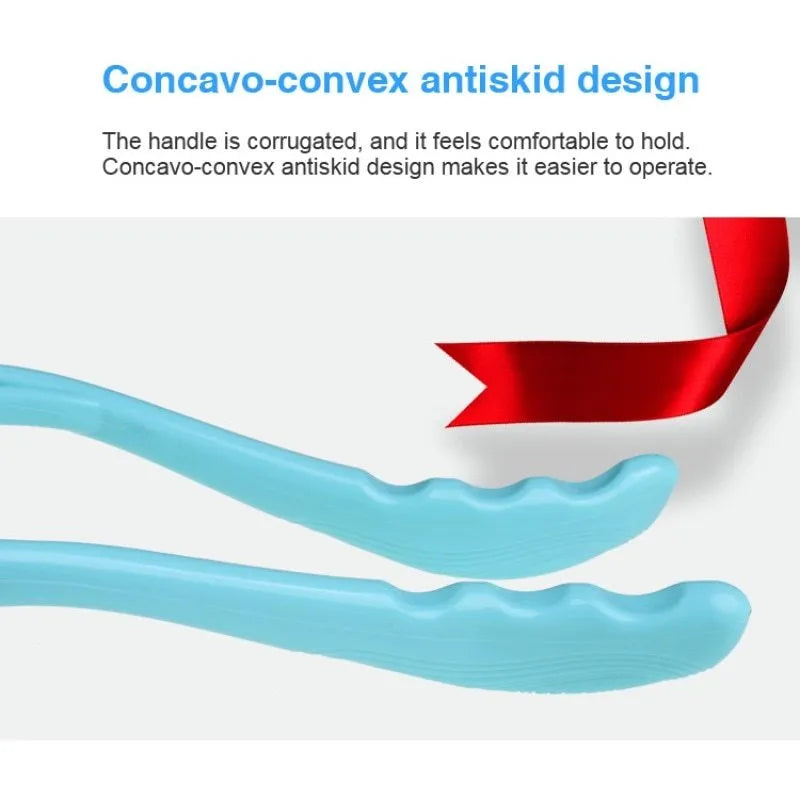 Plastic hand roller neck massager with 3D floating points in pink, blue, and green colour options.