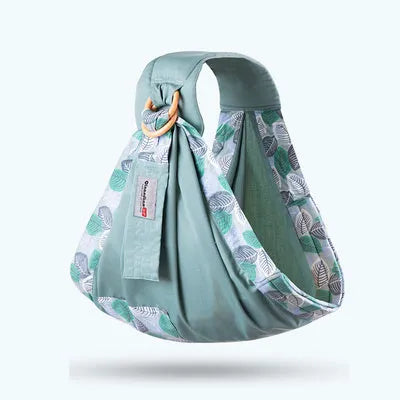 Adjustable baby wrap carrier sling in blue-green cotton and mesh with back support for 0-36 months up to 50kg