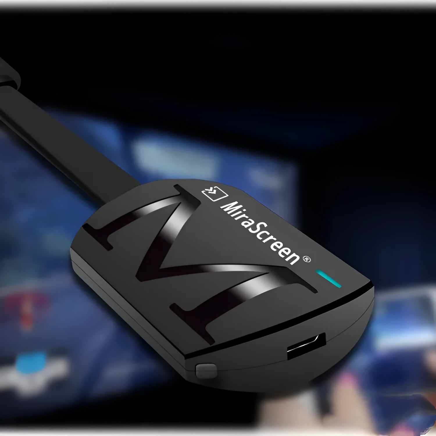 Black USB to HDMI screen mirroring dongle for smartphone TV connection measuring 52x26mm