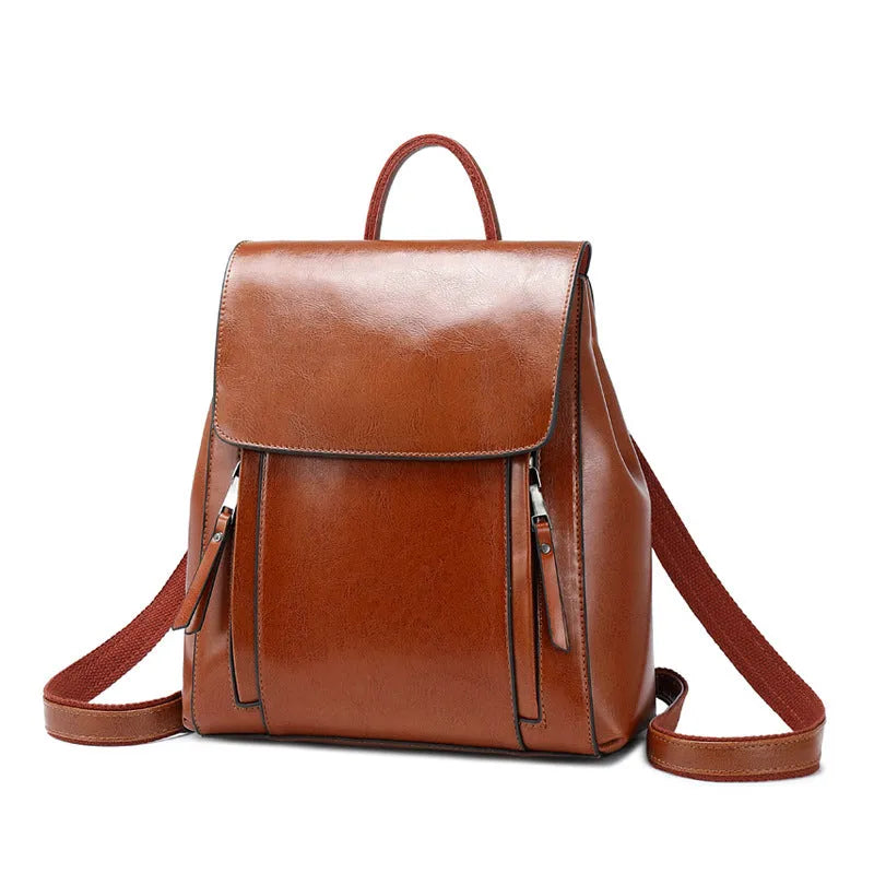 Genuine leather women's backpack in large square vertical design with shoulder straps