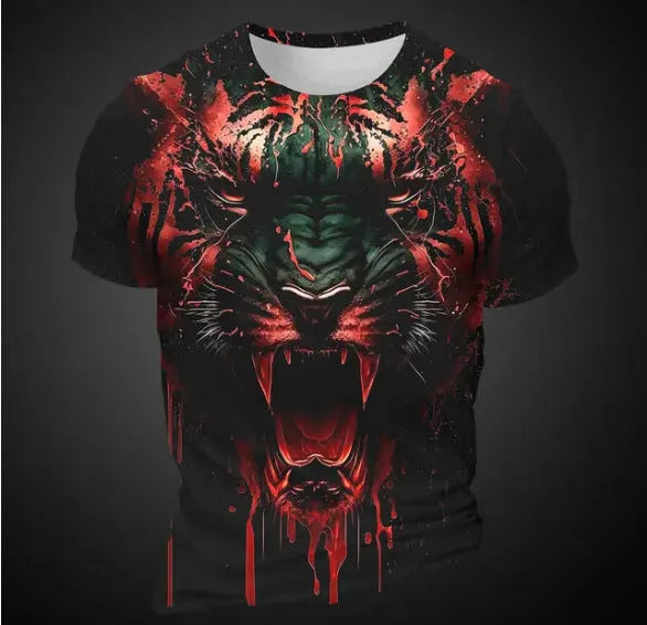 Men's 3D tiger pattern short sleeve T-shirt in bird eye cloth fabric with digital printing