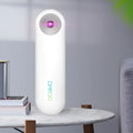 White portable ultraviolet steriliser showing compact 116mm design with display showing battery indicator