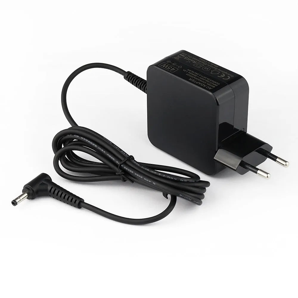 Black 45W laptop power adapter with DC connector cable and American standard electrical plug