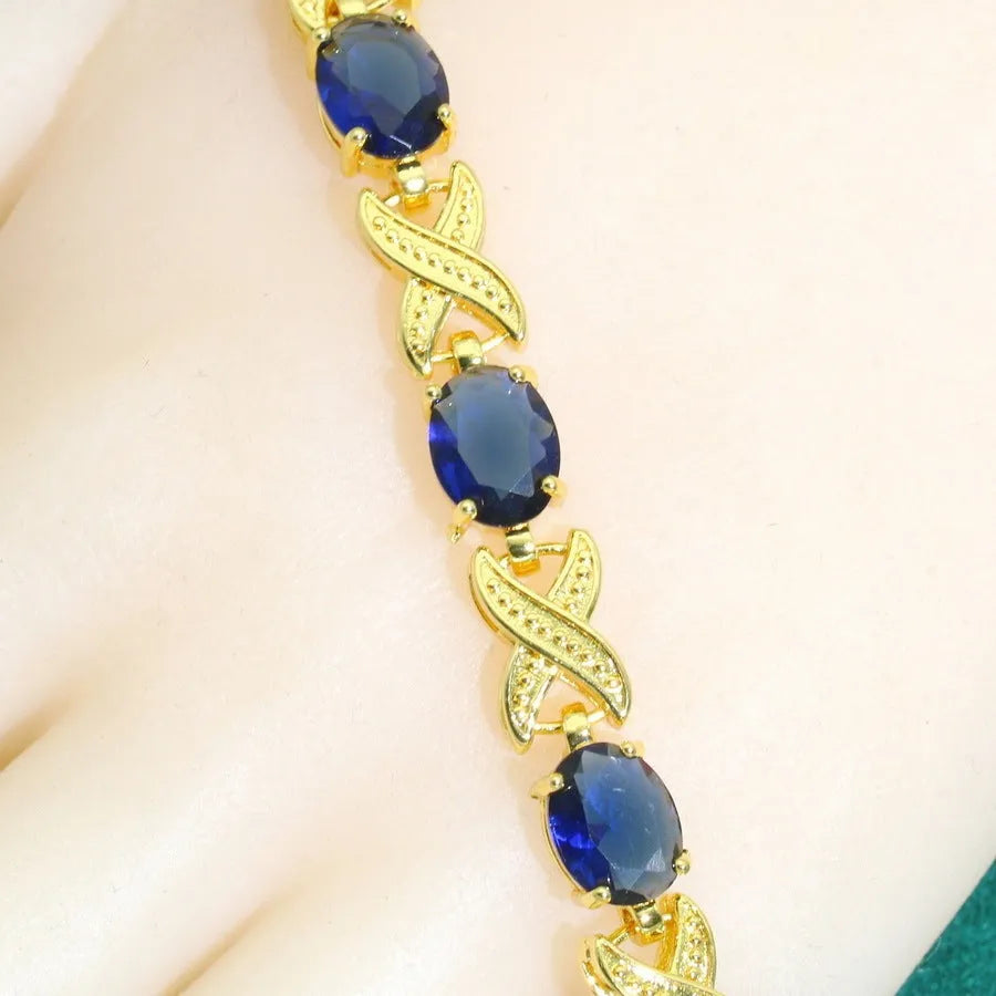 Fashion copper inlaid zircon women's bracelet in retro style with electroplating, dark blue colour option
