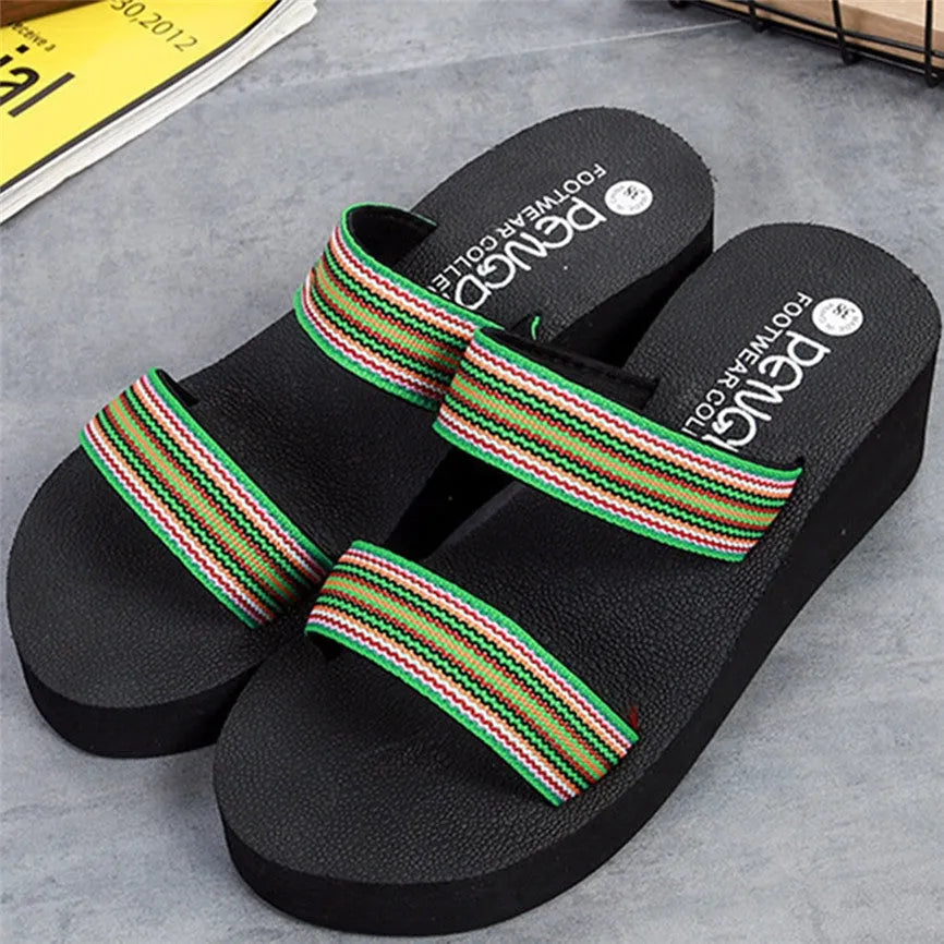 Women's brown bohemian slippers with elastic EVA upper and 5.5cm heel.