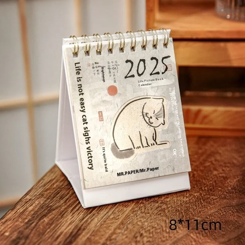 Coffee-themed 2025 mini desk calendar showing four simple modern design options