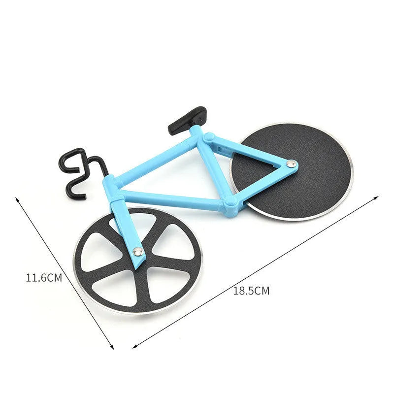 Bicycle-shaped pizza cutter with stainless steel wheel and ABS handle, red colour