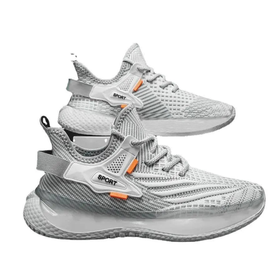 Men's woven mesh platform sneakers in Korean style with flat heel and round toe design