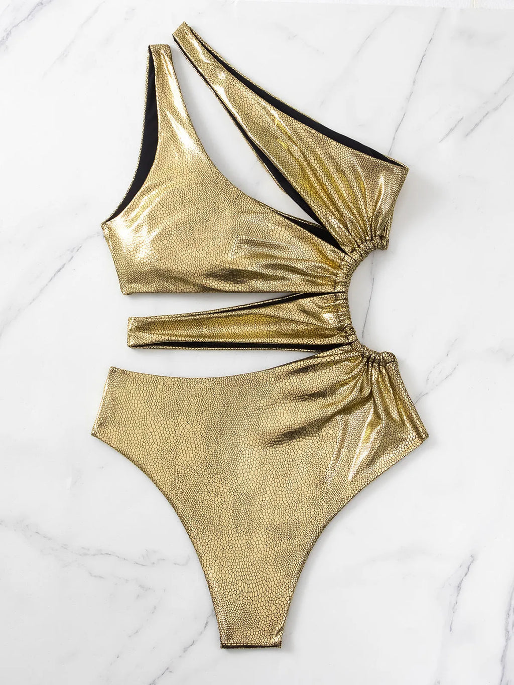 Gold backless one-piece swimsuit for women with spandex lining