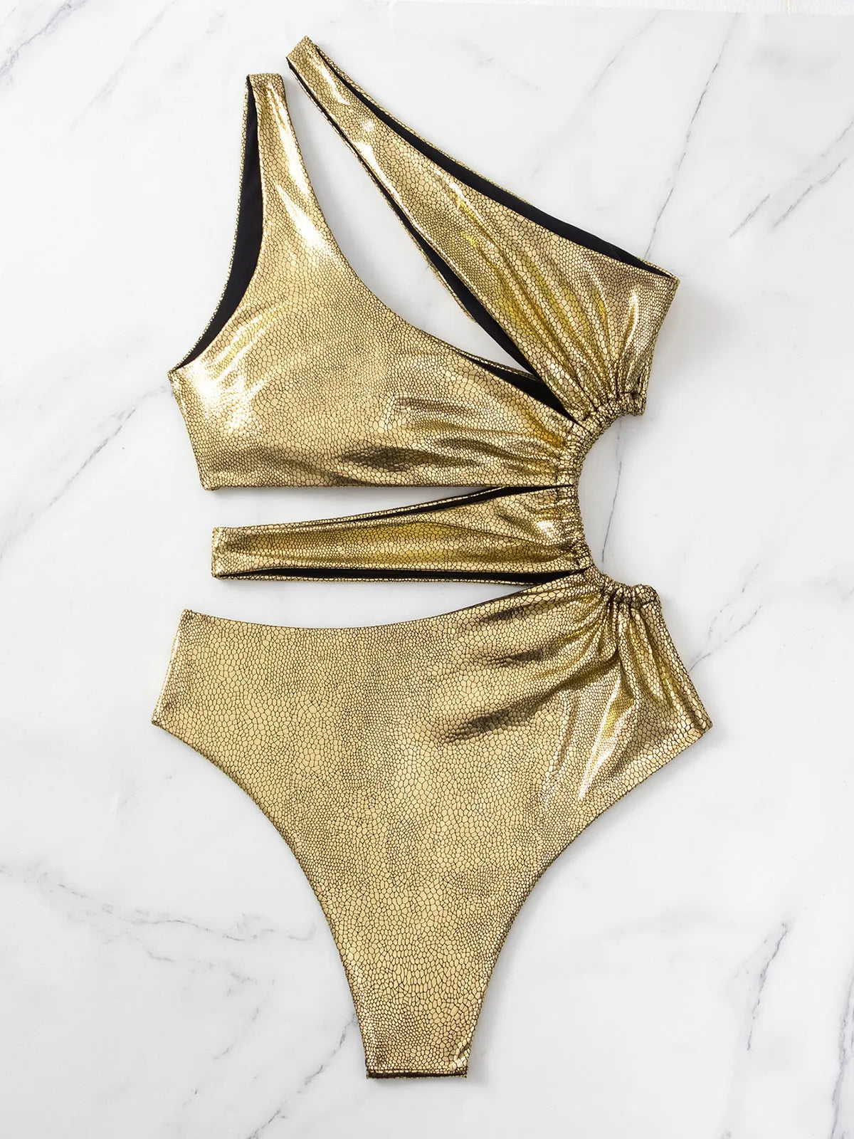 Gold backless one-piece swimsuit for women with spandex lining