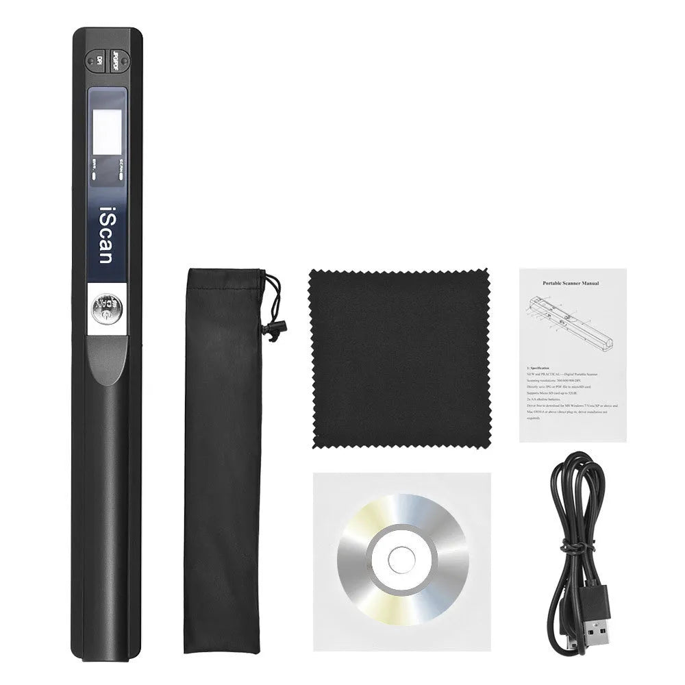 Handheld plastic barcode scanner with USB cable in five colour options